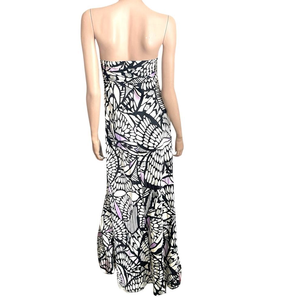Laundry by Shelli Segal Butterfly Silk Maxi Dress Size 6 Strapless Black White - Picture 2 of 8